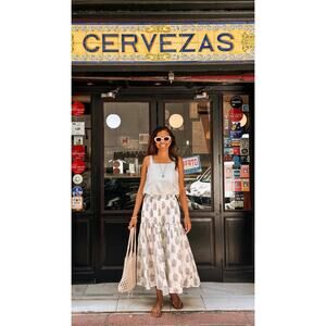 NWT Malabar Block Print Midi Skirt White Cotton 2 (medium)